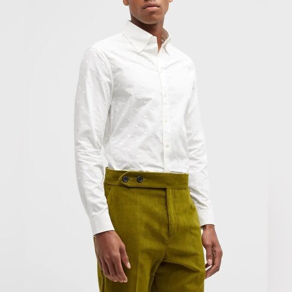 Erdem Stephen Embroidered Dots Long Sleeve Shirt White Medium - Picture 3 of 13